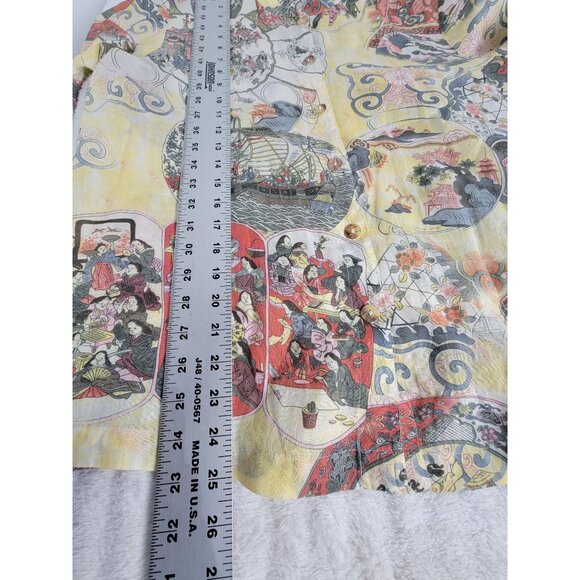 Citron Santa Monica Womens Linen Asian Print Button-Up Shirt Large 3/4 Sleeve - Picture 7 of 7